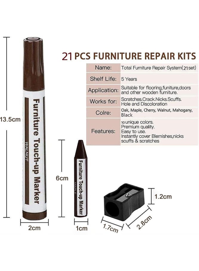 Fasola Furniture Repair Kit, 21 Pcs Wood Markers, Professional Scratch Repair Set for Cabinet and Table, Touch Up Pens and Wood Filler Sticks for Home Restoration, Effective Furniture Scratch Remover for DIY Maintenance (Brown) - Image 2